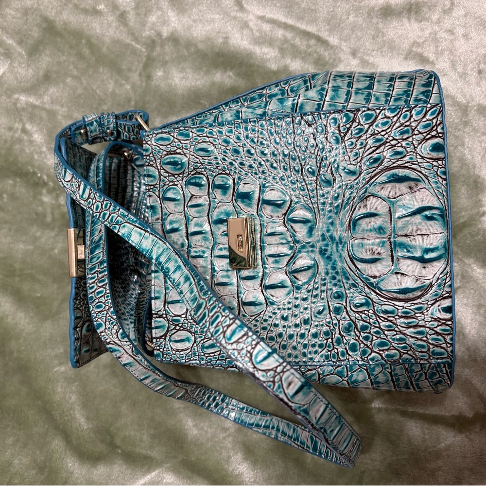 Teal Croc-Embossed Leather Crossbody Bag - Women